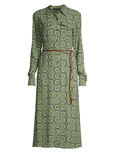 Striking and abstract, this midi shirtdress is a fluid piece that's cinched with a slim rope belt fo