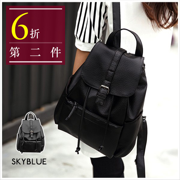 水洗皮革多口袋後背包