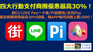 【聰明消費用行動支付（街口、Line Pay、Pi錢包、台灣Pay)最划算】商圈回饋最高達30%！！