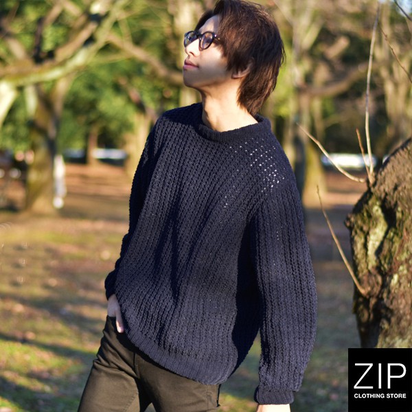 圓領針織衫 素色毛衣 寬版上衣 共5色 ZIP 日版 【dn-18kt-003】