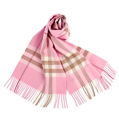 BURBERRY 經典格紋100%喀什米爾羊毛圍巾-糖果粉紅