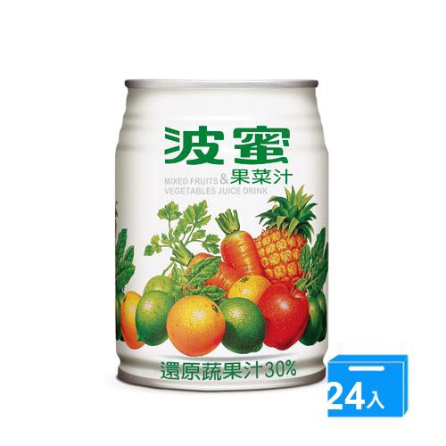 ◆ 波蜜果菜汁將邁入31個年頭，歷年來它就像一個關心健康的朋友般 ◆ 一直深植大眾心理、歷久彌新的成為外食族群營養均衡健康飲品的不二選擇 品名 : 《波蜜》果菜汁易開罐240ml*24入 內容物成份 