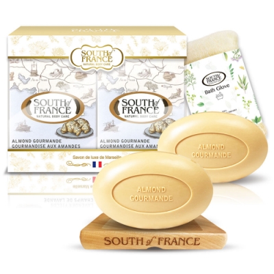 South of France 南法馬賽皂杏仁潤澤滋養組170g x2(贈皂盤+沐浴手套)
