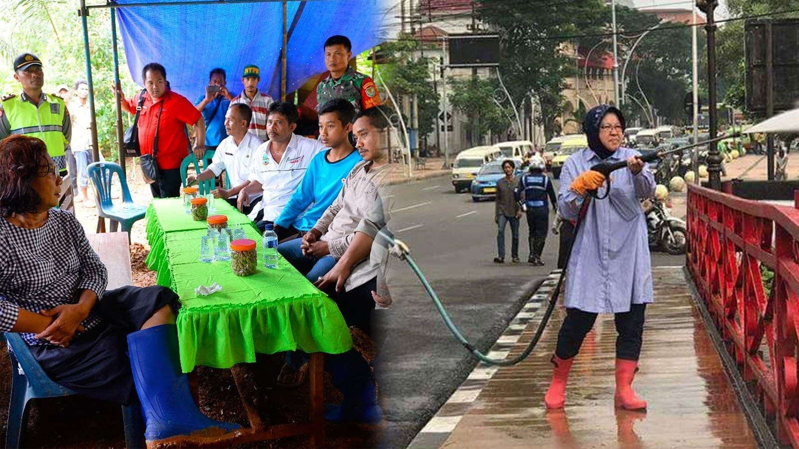 Risma Dan Susi Pudjiastuti Dengan Sepatu Boots Pink Dan Birunya