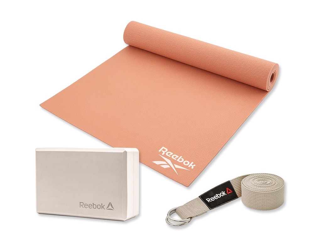 Reebok瑜珈入門三件組(4mm瑜珈墊+伸展帶+瑜珈磚)[獨家限定]