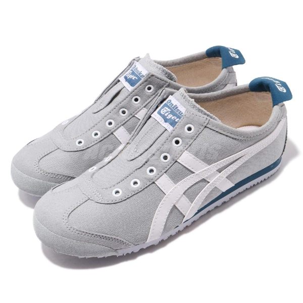 Asics Tiger 休閒鞋 Mexico 66 Slip On 灰 白 藍 帆布 無鞋帶 男鞋 女鞋 【PUMP306】 1183A360020