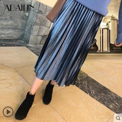 新年之禮！限時搶購！新款金絲絨半身裙秋冬女韓版中長款風琴百褶裙金屬色高腰a字