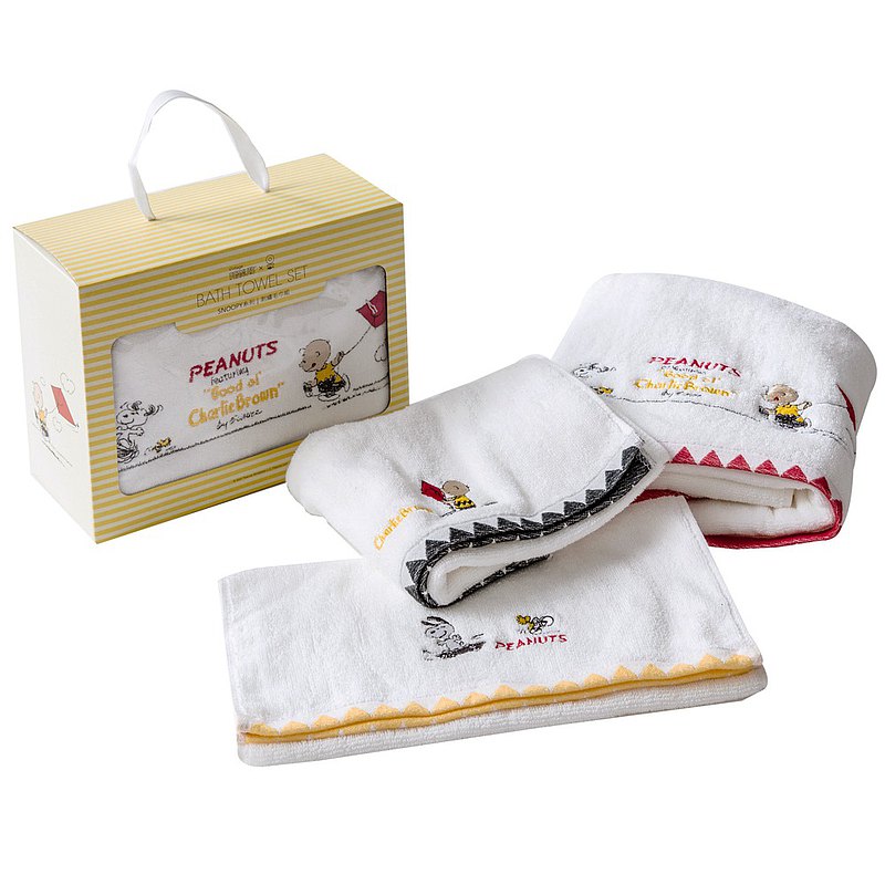 HOLA 史努比 Snoopy 系列 刺繡毛浴巾三入組 2毛巾+1浴巾
