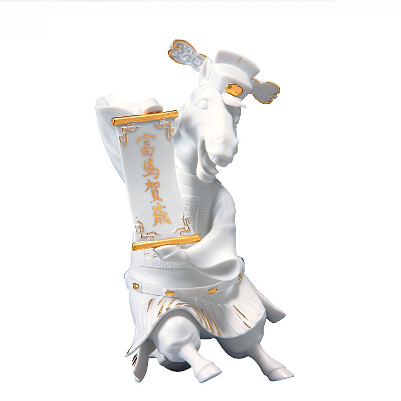 品牌：1300馬到功成卷軸揚 文祿賀官陞 滿滿好運到 20x21x20 cm白瓷 22k金 Porcelain,22k gold*客服專線:(07)651-5688 *客服信箱:info@1300on