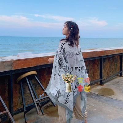 沙灘巾 披肩空調房夏辦公絲巾女百搭沙灘巾防曬超大紗巾輕薄圍巾夏天薄款 6色