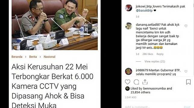 Basuki Tjahaja Purnama. (@jokowi_btp_lovers/instagram)
