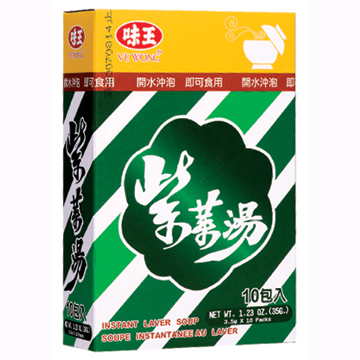 紫菜湯的經典口味，ISO22000國際認證優質生產產商製造，美味健康，攜帶方便容易使用，順口不油膩，熱量低;是加班宵夜的最佳良伴。保證絕無添加防腐劑。食用方法將包裝袋撕開，到入碗內，再以沸騰開水250