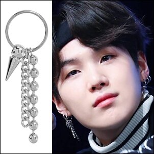 防彈少年團 BTS SUGA 閔玧其 同款韓國마오 圓珠鏈長鏈尖錐圓環耳環／耳夾耳環 (單支價)