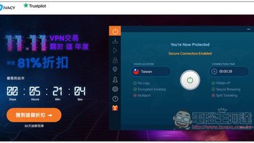 速度快、可解除至少 7 國 Netflix 的 VPN 服務，Ivacy 推出 1111 超大優惠享 81% 折扣