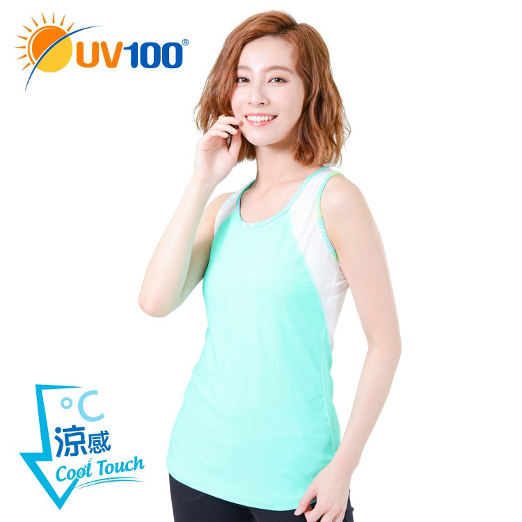 UV100 防曬 抗UV-涼感拼接挖背背心-女 - 粉彩綠【BI91034】