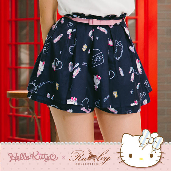 褲裙 Hello Kitty x Ruby 聯名款-滿版碎花印花褲裙 附腰帶-Ruby s 露比午茶