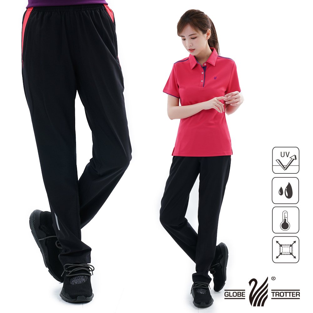 【遊遍天下】中性款防風防潑水速乾反光運動長褲GP10007黑玫紅