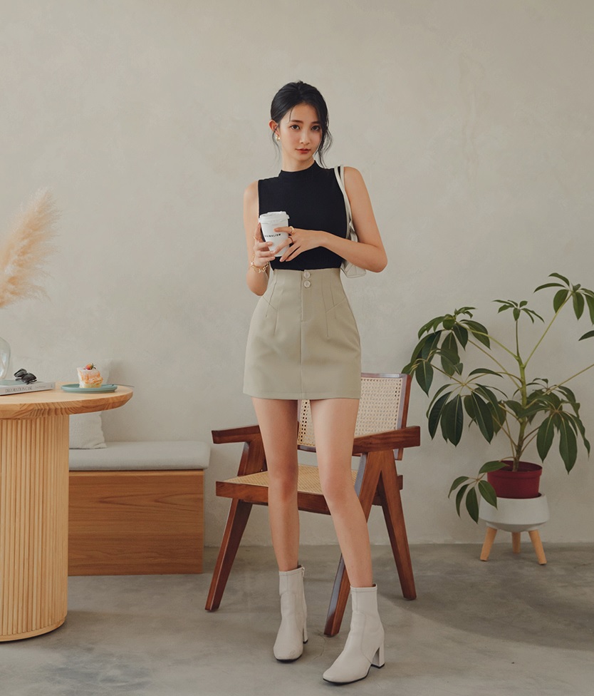 360°小蠻腰高腰排釦打褶西裝褲裙
