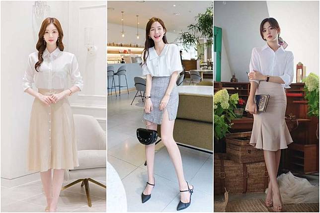 7 Cara Simpel Memadukan Rok Dan Kemeja Putih Untuk Tubuh Mungil Agar Terlihat Tinggi Womantalk Com Line Today