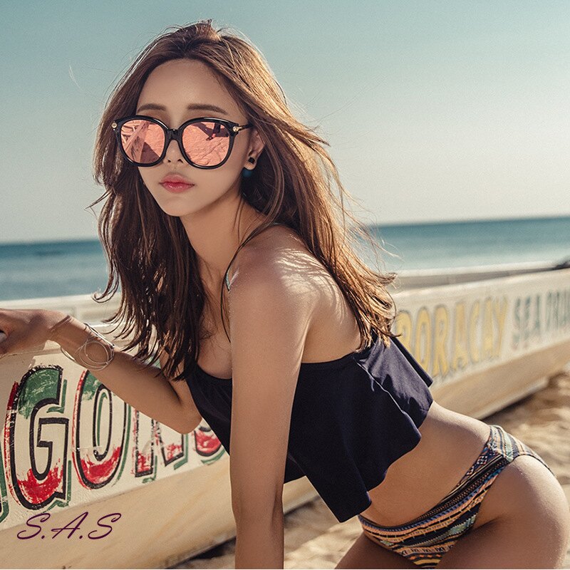 SAS 韓國新款黑色荷葉邊 兩件式泳衣 性感復古 顯胸泳衣 比基尼 泳衣 多件式泳衣 學生泳衣 顯瘦泳衣 【1144W】