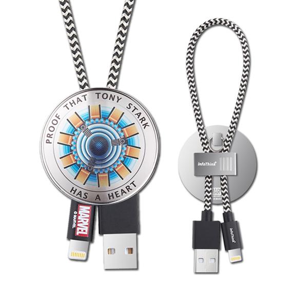 PROOF THAT TONY STARK HAS A HEART【產品特色】●漫威官方正式授權，蘋果原廠MFi認證線●嚴選寬徑線材，採用高導性純黃銅，結合尼龍編織材質，強韌耐拉，收納不捲纏●頂級抗氧