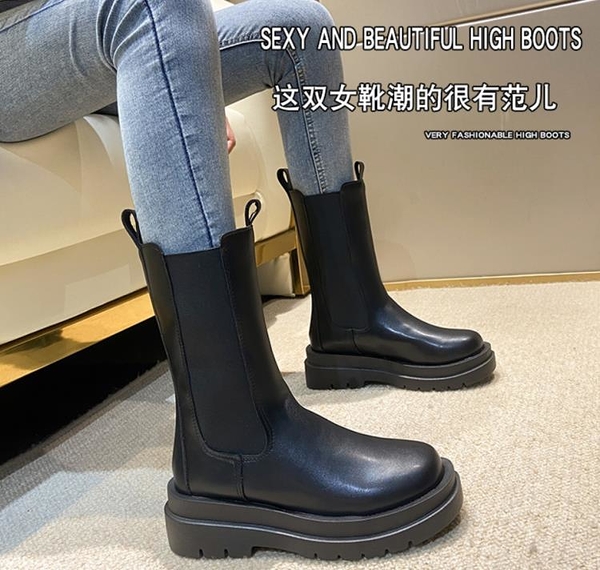 短靴 馬丁靴女新款秋季厚底中筒春秋單靴英倫風切爾西煙筒短靴子【青桔大碼衣櫃】