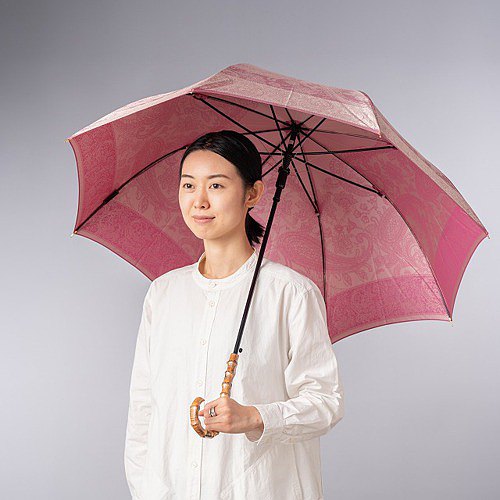【晴雨兩用 抗UV雨傘 直立傘】kirie 佩斯利 粉色的