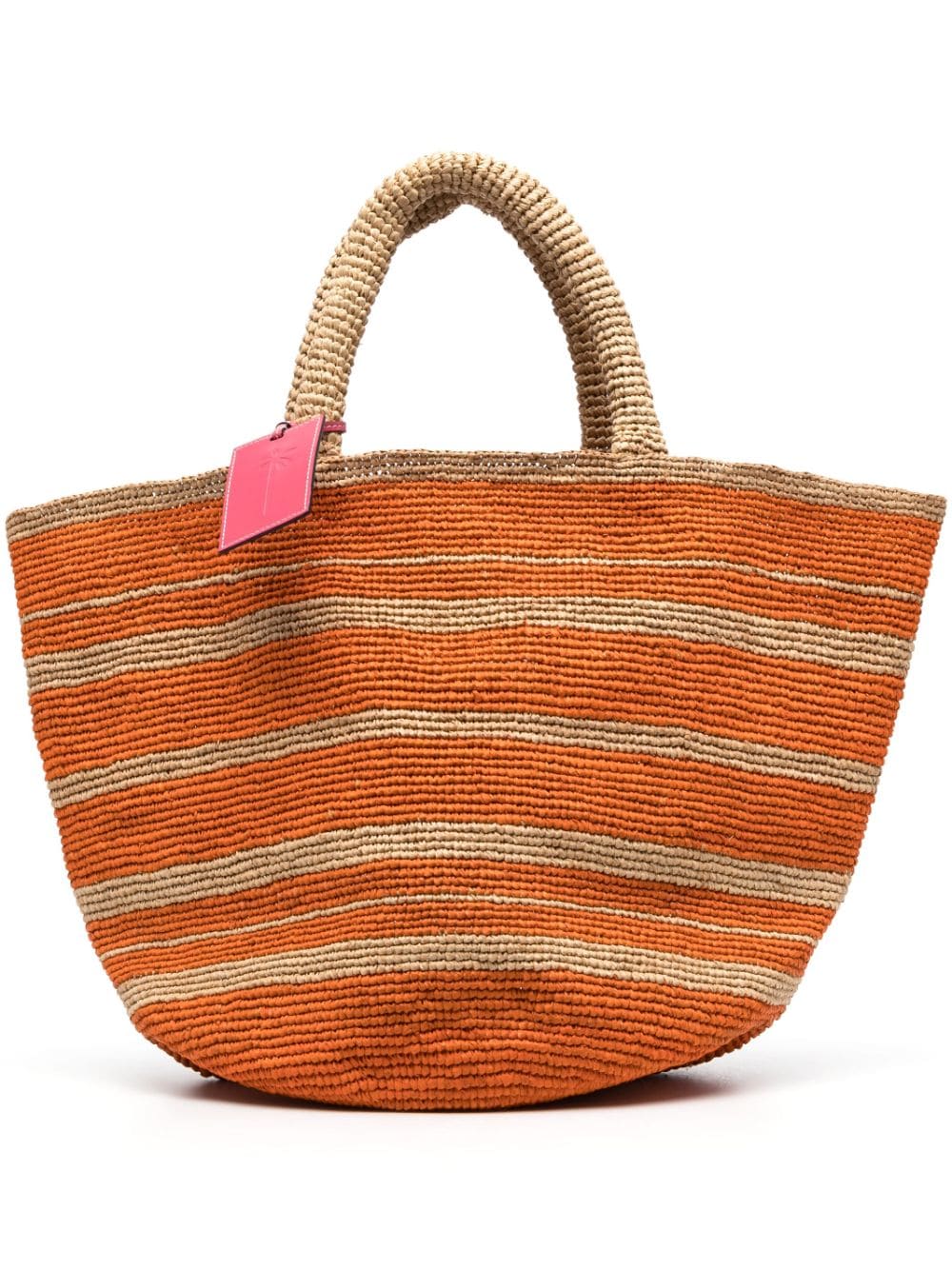 Manebi - horizontal-stripes raffia beach bag - women - Calf Leather/Raffia - One Size - Orange