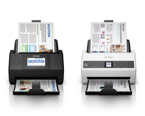 左為 Epson ES-580W 商用雲端網路掃描器；右為 Epson DS-730N 商用高速網路掃描器