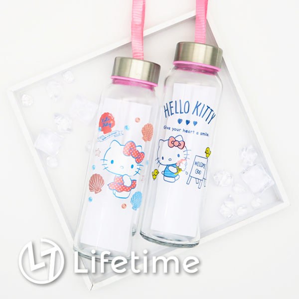 Kitty玻璃冷水瓶300ml 採耐熱旋轉式不鏽鋼瓶蓋 耐溫範圍：0度~120度