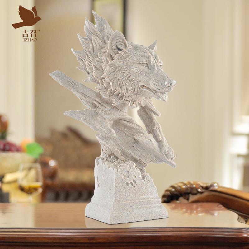 砂巖狼頭創意工藝品辦公室擺件電視柜書房客廳家居飾品藝術品擺設1入