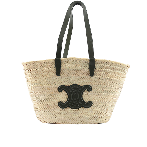 【CELINE】TRIOMPHE PANIER 棕梠葉編織肩背包(卡其綠) 192622CGG.15KH