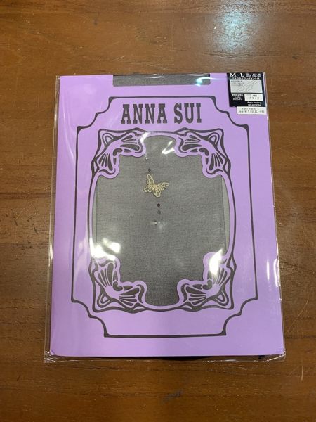 【京之物語】日本製ATSUGI與ANNA SUI 水鑽蝴蝶黑色女性絲襪M-L(現貨供應)