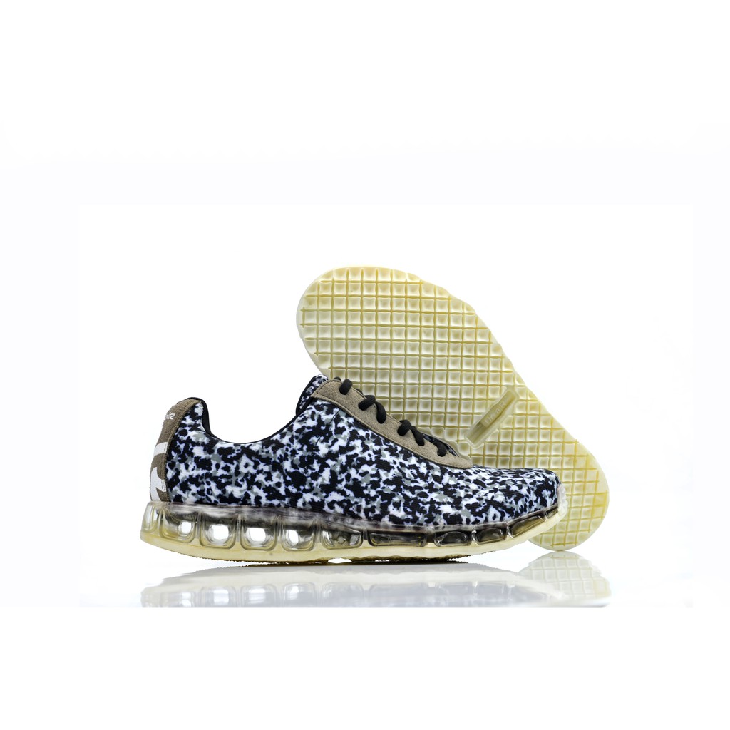 智慧彩虹3D氣墊運動鞋HMR-025-131-01(灰色豹紋)►產品說明：●止滑大底：非等平面止滑結構，具備排水、吸附和止滑的功能。●四面彈機能布：布料彈力呈十字型由內往外延伸，輕量、防潑水且透氣。●