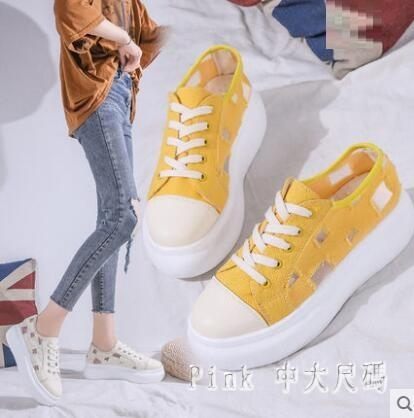 內增高布鞋女白鞋2019潮鞋韓版夏季新款百搭松糕厚底帆布鞋女 JY8073【潘小丫女鞋】