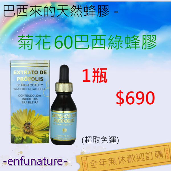 巴西來的天然蜂膠 - 菊花60無酒精巴西綠蜂膠 1瓶 30ml $690