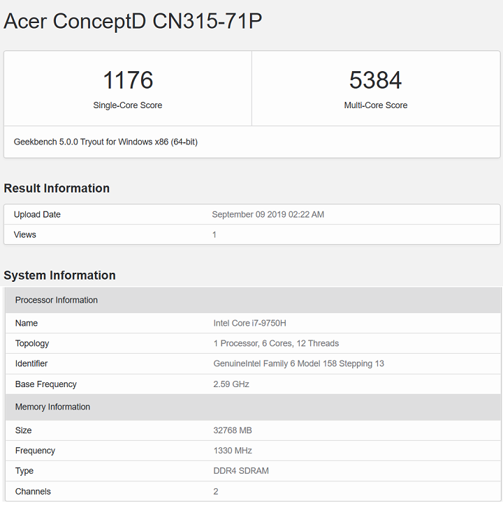 利用 Geekbench 5 進行測試，在單核心部分，單核獲得 1,176 分，多核獲得 5,384 分。