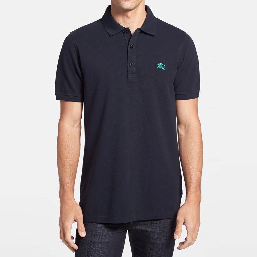 美國百分百【全新真品】Burberry 短袖 polo衫 素面 綠戰馬 logo 英倫 精品 深藍色 S/L號 J696