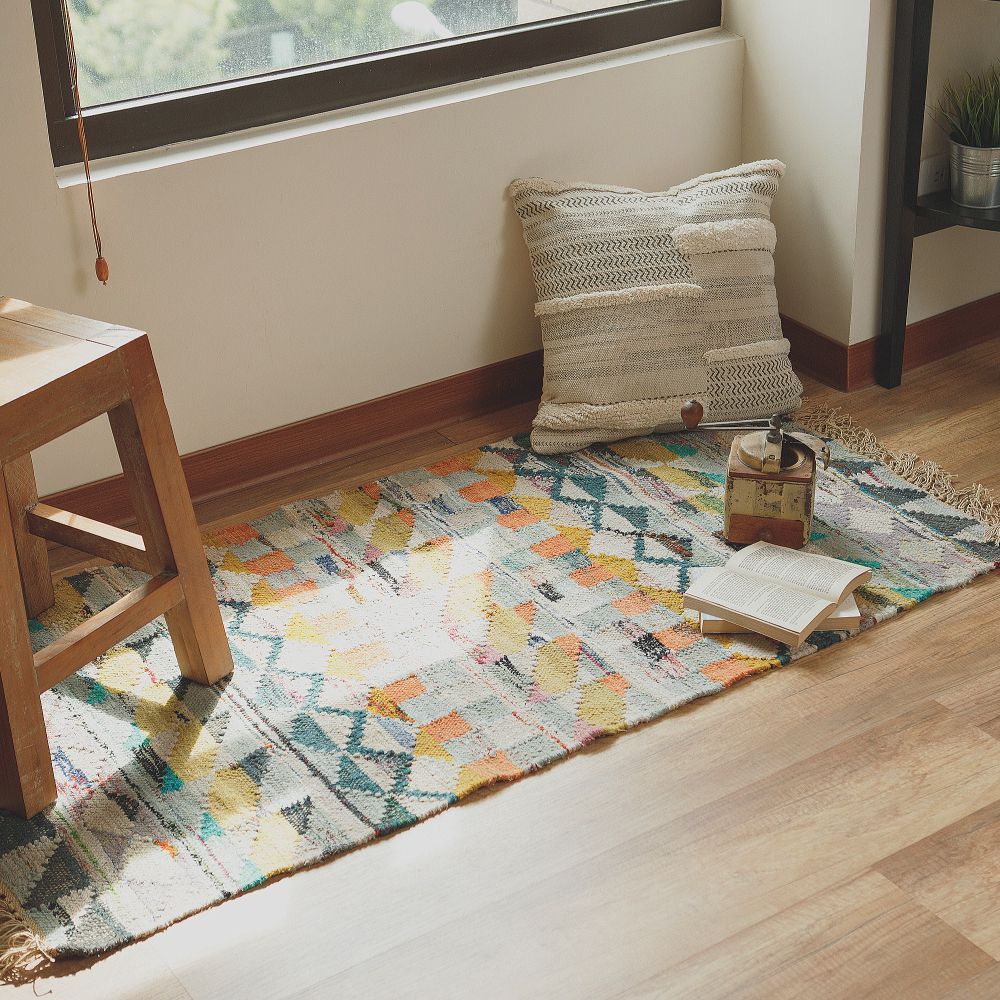 純手工織造天然純棉原料多色拚接織法細綿流蘇設計來自印度