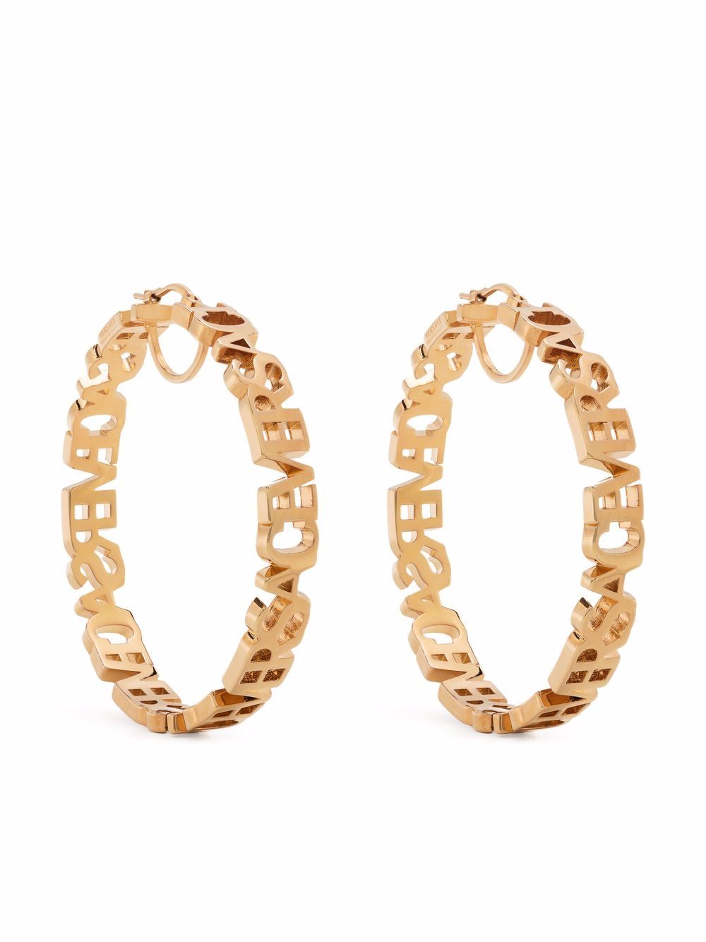 Versace - lettering logo hoop earrings - women - Metal - One Size - Gold