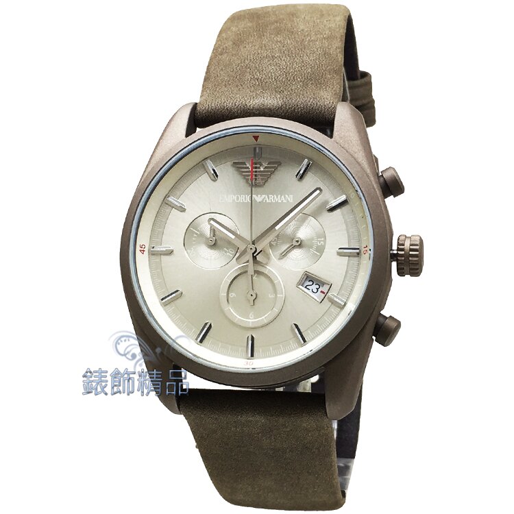 【錶飾精品】ARMANI手錶 亞曼尼表 內斂優雅 AR6076 三眼日期 銀面 灰綠色皮帶男錶 全新正品 情人生日禮物