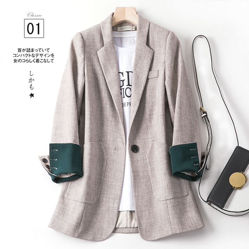 2019春夏新款韓版氣質休閒長袖小西裝外套女修身顯瘦秋季百搭西服