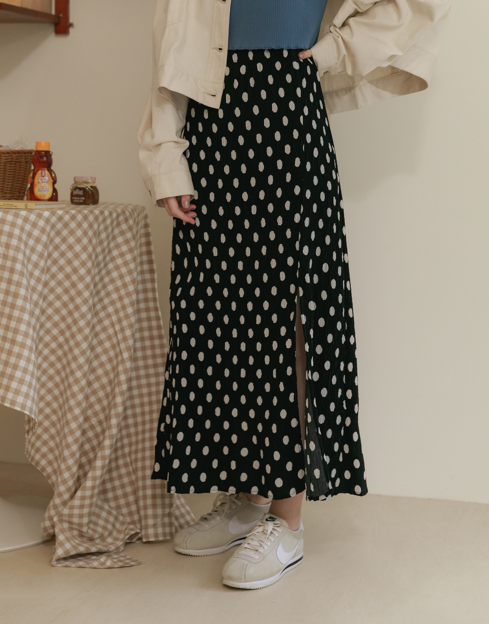 PAZZO+點點壓皺長裙
