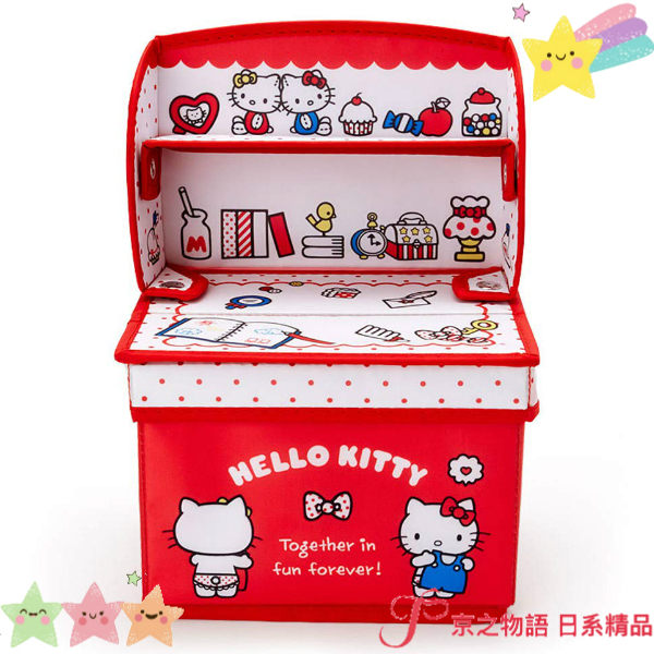 【京之物語】現貨-日本三麗鷗HELLOKITTY折疊式桌上型小物尼龍收納盒 收納箱