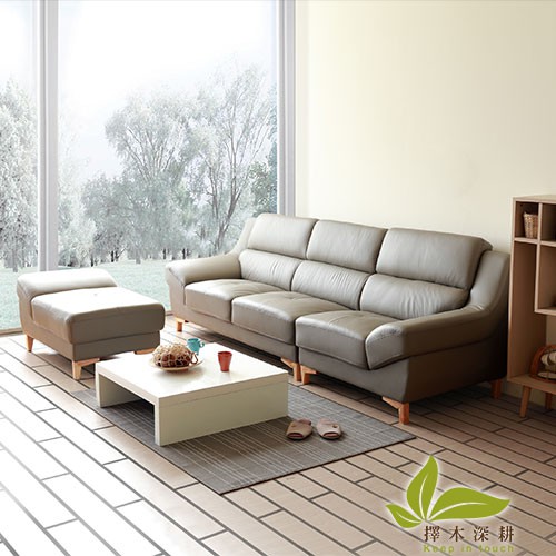 【擇木深耕】稻庭L型真皮沙發 獨立筒版