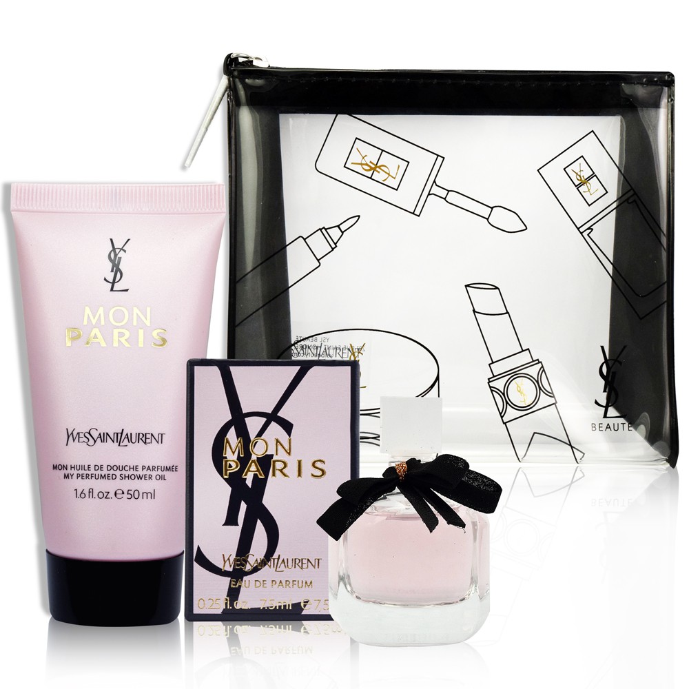 草莓、西洋梨 中味：牡丹、茉莉 後味：麝香、廣藿草 【商品規格】 品牌：YSL 品名：慾望巴黎訂製香氛旅行組 容量/規格: 1.慾望巴黎淡香精 7.5ml 2.慾望巴黎沐浴膠 50ml 3.風格透明化