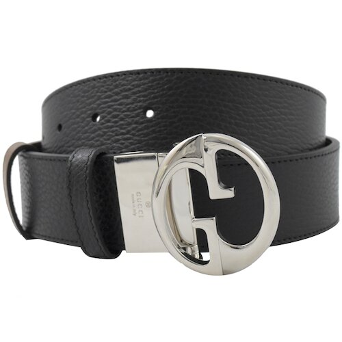 GUCCI 專櫃商品 449715 雙G LOGO金屬頭雙色拼接雙面皮帶.黑/淺棕 110CM