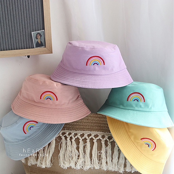 糖果色彩虹刺繡雙面可戴漁夫帽 帽子 童帽