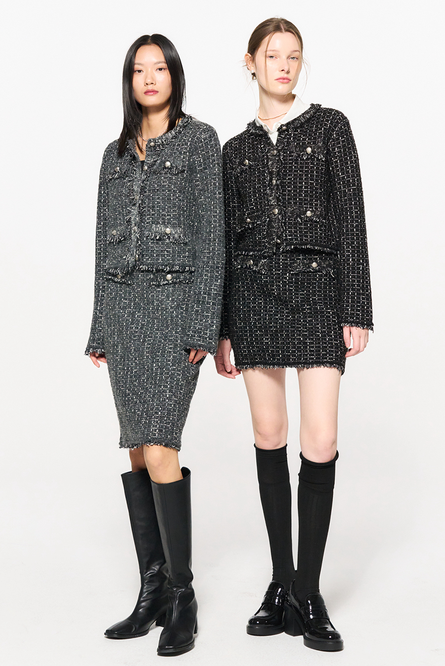 GENERAL IDEA Wool Knit Tweed Jacket Skirt Set