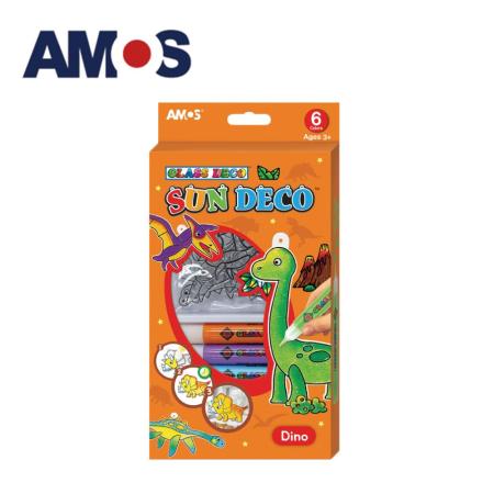 韓國AMOS 6色恐龍主題模型版DIY玻璃彩繪組